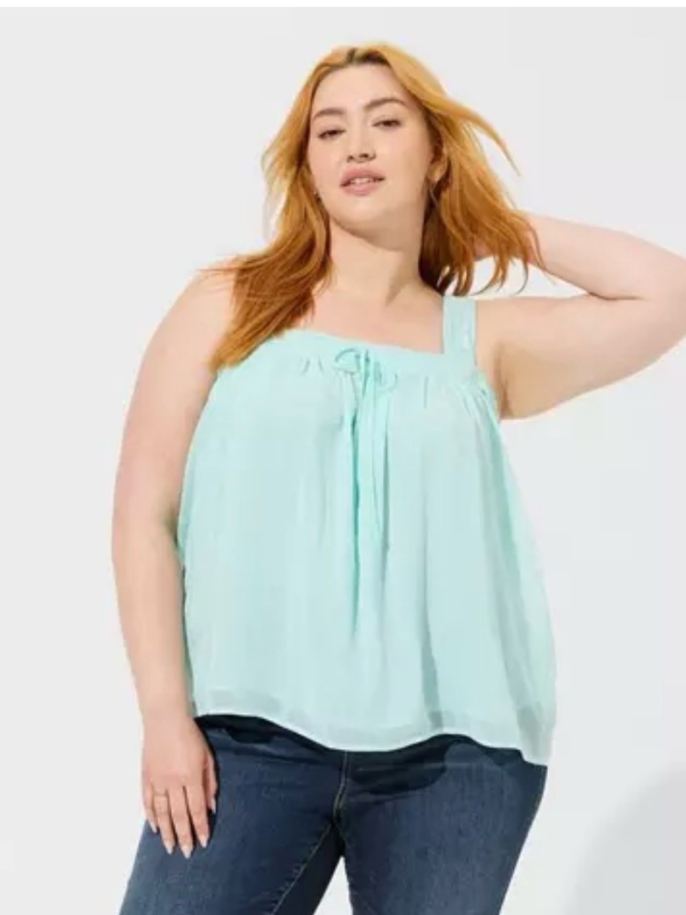 torrid Aqua Plus-Size Square-Neck Tie-Front Tank